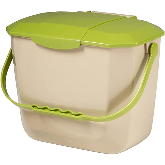 Kitchen Compost Bin 2 Gallon (8L) Countertop Food Waste Container | Ergonomic Handle | Beige Base with Avocado lid & Handle | Easy to Clean Design | Made from Durable HDPE