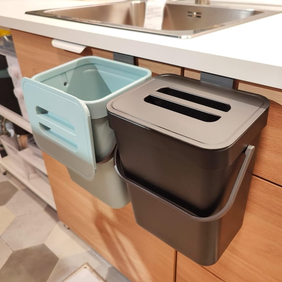 Kitchen Compost Bin For Countertop Hanging Small Trash Can With Lid Under Sink Bathroom Mountable Bucket Black