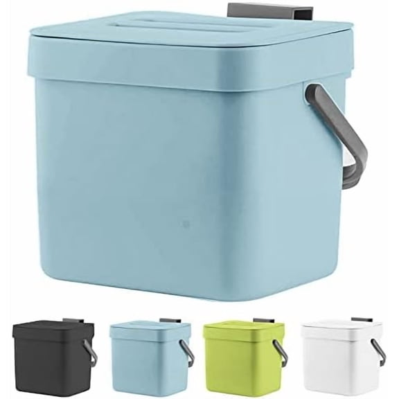 Kitchen Compost Bin, Hanging Trash Can with Lid for Kitchen Cabinet Door, Under Sink, Wall Mounted Waste Bin for Bathroom, 1.8 Gallon, Blue