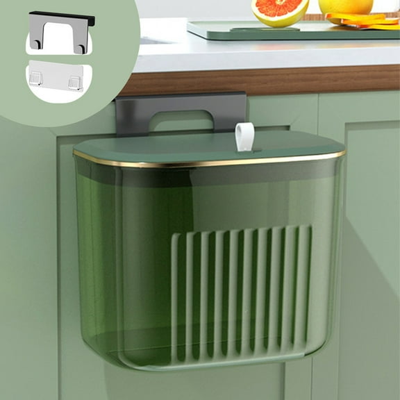 Kitchen Compost Bin with Lid Hanging Trash Can with Lid, Wall-Mounted Garbage Can for Kitchen Cabinet Door, Small Under Sink Trash Can for Cupboard, Bathroom, Office