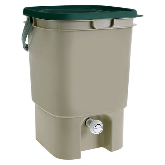 Kitchen Compost Bin with Lid & Spigot, PP Fermentation Bucket for Food Waste, Indoor Outdoor Compost Container with Strainer for Liquid Fertilizer, Odor Resistant Composting Pail 11.8x11.8x15.9 Inch
