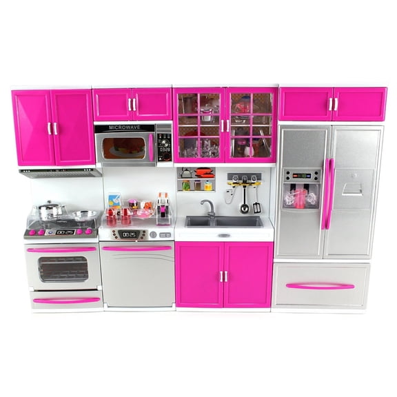 Kitchen Connection My Modern Kitchen Full Deluxe Kit Kitchen Playset : Refrigerator, Stove, Sink, Microwave - Pink