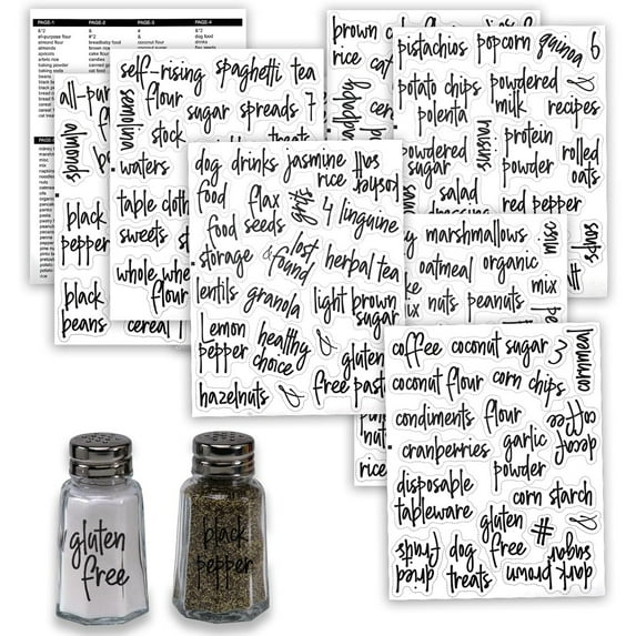 Kitchen Container Labels Script Storage Sticker Black 8 Sheets