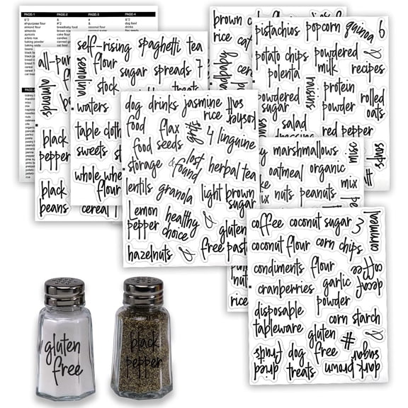 Kitchen Container Labels Script Storage Sticker Black 8 Sheets