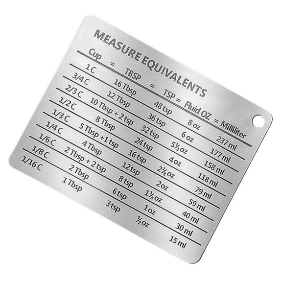 Kitchen Conversion Chart Measure Fridge Scale Magnets Silver