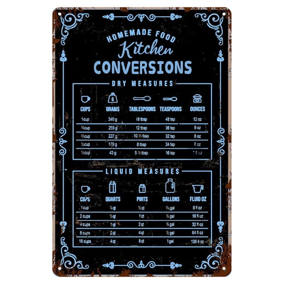 Kitchen Conversion Chart Metal Baking Signs Wall Decor Baking Knowledge Tin Sign Decoration Art Gift Size: 8 x 12 inch