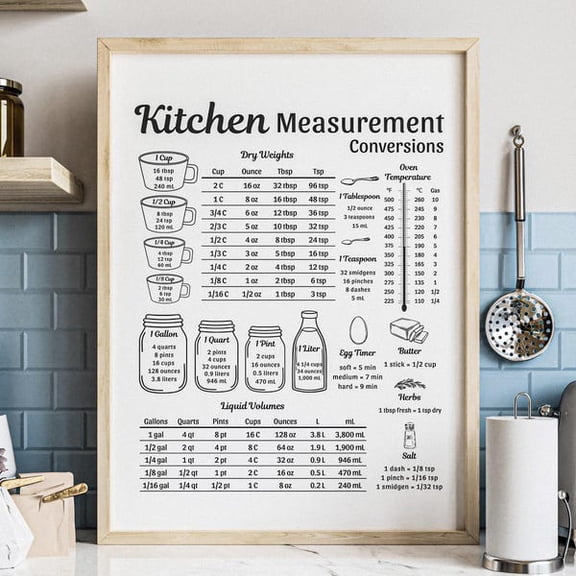 Kitchen Conversion Chart Printable Cooking Conversion, Modern Kitchen Decor, Kitchen Measurements Conversion Mason Jar, Kitchen Art Print, Unframed Paper Poster 8x10in