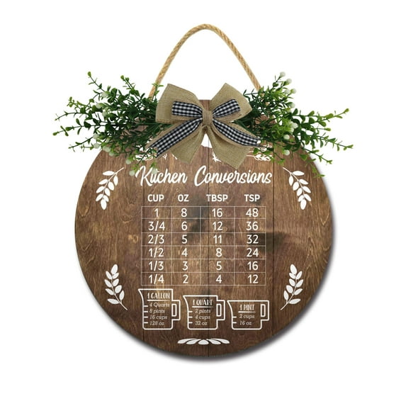 Kitchen Conversion Front Door Sign Funny Wreaths Hanging Wooden Plaque Decoration Round Rustic Wood Farmhouse Porch Decor for Home Front Door Decor, 11 x 11 Inch