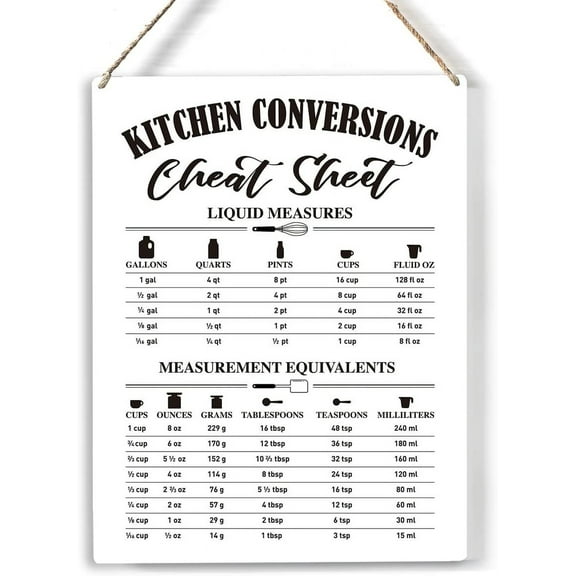 Kitchen Conversions Chart Wood Sign Kitchen Conversion Cheat Sheet Wooden Signs Hanging Plaque Home Wall Art 8x10, Rustic Sign Wall Decor for Home Dining Room Restaurant