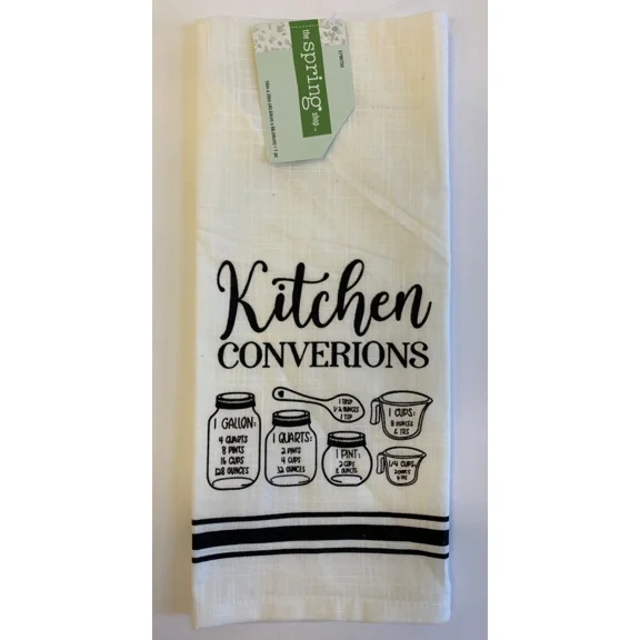 Kitchen Conversions Tea Towel 16" X 26" Black And White 100% Cotton