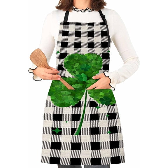 Kitchen Cooking Apron St. Patricks Day Green Clovers Adjustable Waterproof Bib Aprons for Women/Men with Pockets
