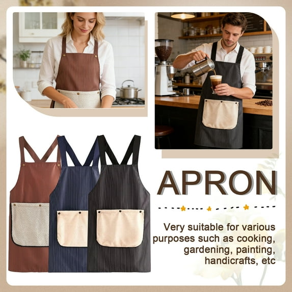 Kitchen Cooking Apron with Cross Back Straps,Large Storage Pockets and Integrated Towel,Adjustable Chef Apron for Cooking,Baking and Grill