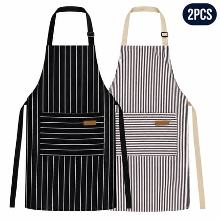Kitchen Cooking Aprons for Women and Men Adjustable Chef Apron with Pockets 2 PCs