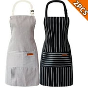Kitchen Cooking Aprons for Women and Men Adjustable Chef Apron with Pockets 2 PCs