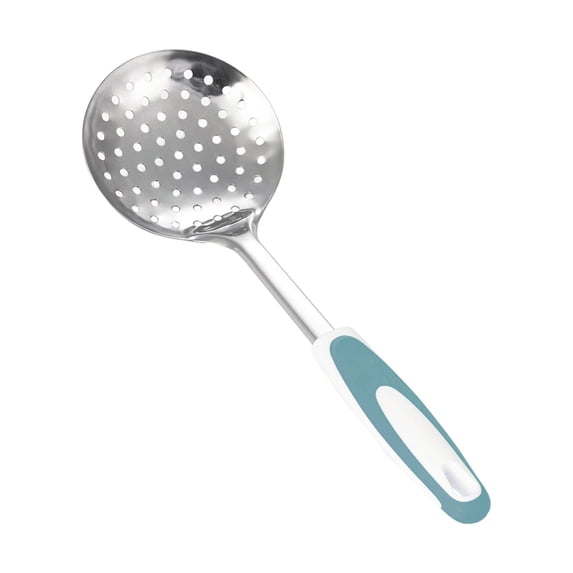 Kitchen Cooking Colander,304 Stainless Steel Colander,Slotted Spoon with Comfort Handle and Hanging Holes, Scoop Strainer Spoon for Cooking, Draining, Frying, Kitchen Colander Spoon, 13.2IN(Blue)