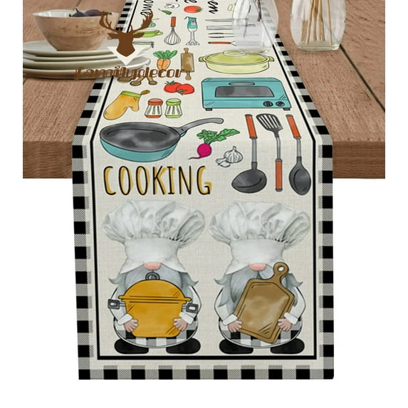Kitchen Cooking Gnome Table Runner Home Wedding Decor Table Flag Mat Table Centerpieces Decoration Party Dining Long Tablecloth