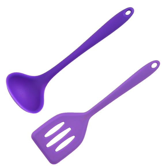 Kitchen Cooking Tools Set, 2 Piece，All in one non stick silicone cooking utensils purple+purple