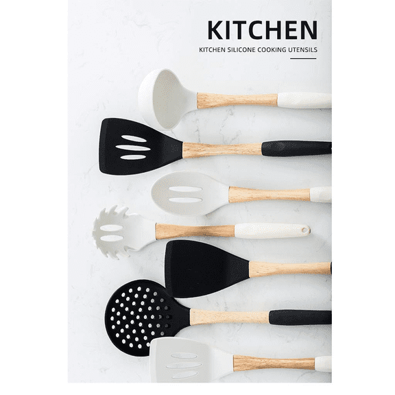 Kitchen Cooking Tools Set Premium Silicone Cooking Utensils Set Soup Spoon Strainer Pasta Server Home Baking Utensil
