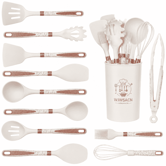 Cooking Utensils Set, 12PCS Kitchen Silicone Utensils Set, Heat Resistant, Food Grade Utensil Sets with Handle, Kitchen Gadgets for Nonstick Cookware BPA Free