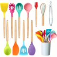thumbnail image 1 of Kitchen Cooking Utensils Set, 12pcs Silicone Cooking Utensils Set, Wooden Handle Silicone Kitchen Gadgets Utensil Set (Colorful), Cooking Spoons for Nonstick Cookware, 1 of 9