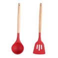 thumbnail image 1 of Kitchen Cooking Utensils Set, 2 pcs , Wooden Handle Heat Resistance Silicone Spatula Spoon Kitchen GadgetsSoup spoon + shovel (red), 1 of 5