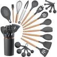 thumbnail image 1 of Kitchen Cooking Utensils Set, 23-Piece Silicone Kitchen Utensils Spatula Set with Holder, Heat Resistant Wooden Handle Kitchen Gadget for Nonstick Cookware, Food-grade Turner Spoon Sets (Grey), 1 of 7