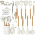 thumbnail image 1 of Kitchen Cooking Utensils Set, 33 pcs Non-stick Silicone Cooking Kitchen Utensils Spatula Set with Holder, Wooden Handle Silicone Kitchen Gadgets Utensil Set (Cream White), 1 of 7