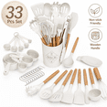 thumbnail image 1 of Kitchen Cooking Utensils Set, 33 pcs Non-stick Silicone Cooking Kitchen Utensils Spatula Set with Holder, Wooden Handle Silicone Kitchen Gadgets Utensil Set (Cream White), 1 of 7