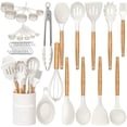 thumbnail image 1 of Kitchen Cooking Utensils Set, 33 pcs Non-stick Silicone Cooking Kitchen Utensils Spatula Set with Holder, Wooden Handle Silicone Kitchen Gadgets Utensil Set (Cream White), 1 of 7