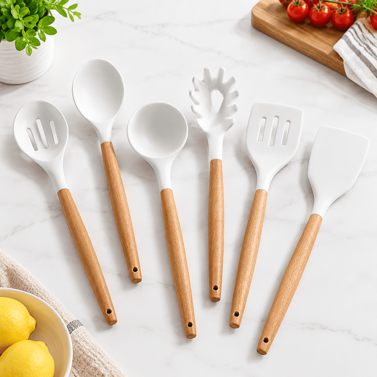 Kitchen Cooking Utensils Set 6non-stick Silicone Spatula Spoon Turner ...