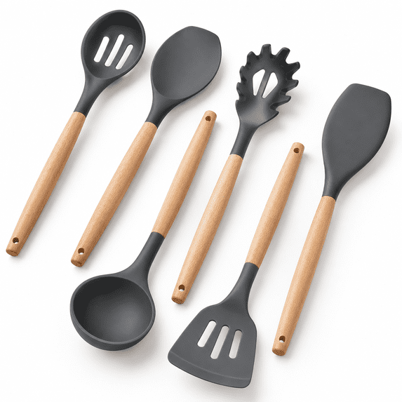 Kitchen Cooking Utensils Set 6silicone Spatula Spoon Soup Ladle Turner ...