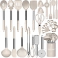 thumbnail image 1 of Kitchen Cooking Utensils Set, Heat Resistant Silicone Kitchen Utensils Spatula Set with Holder, 30 PCS Khaki Kitchen Utensil Gadgets Tools Set for Nonstick Cookware, 1 of 9