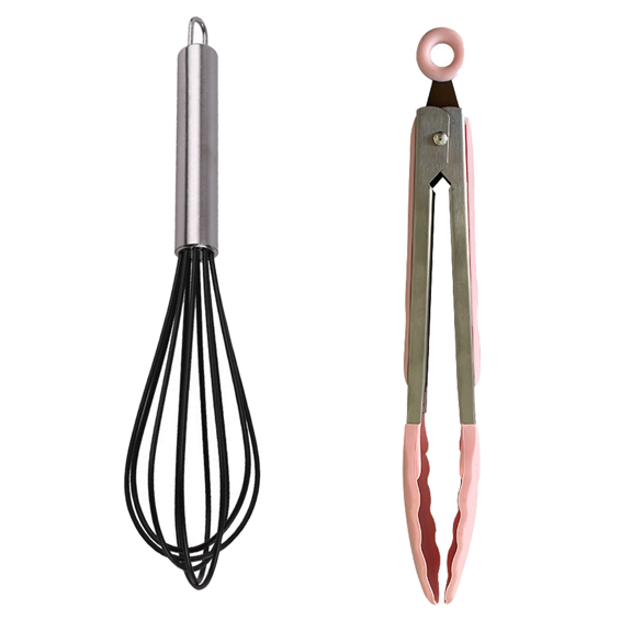 Kitchen Cooking Utensils Set of 2, Heat-resistant Cooking Utensil Kitchen for Nonstick Cookware CookingBlack (8 inches) + pink