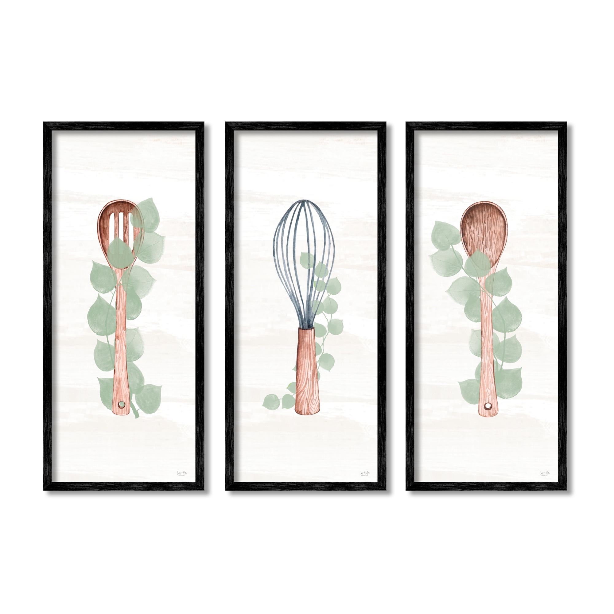 Kitchen Cooking Utensils Whisk Spoon Botanical Eucalyptus Food & Beverage Painting Framed Art Print Wall Art, Set Of 3