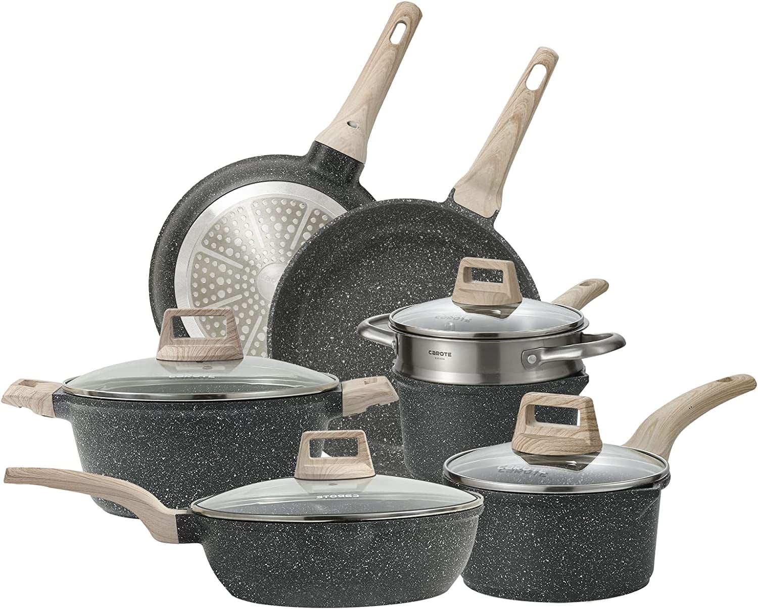 Aoibox 11-Pieces Cream White Granite Induction Non-Stick Cookware Set with Removable  Handle SNPH002IN446 - The Home Depot