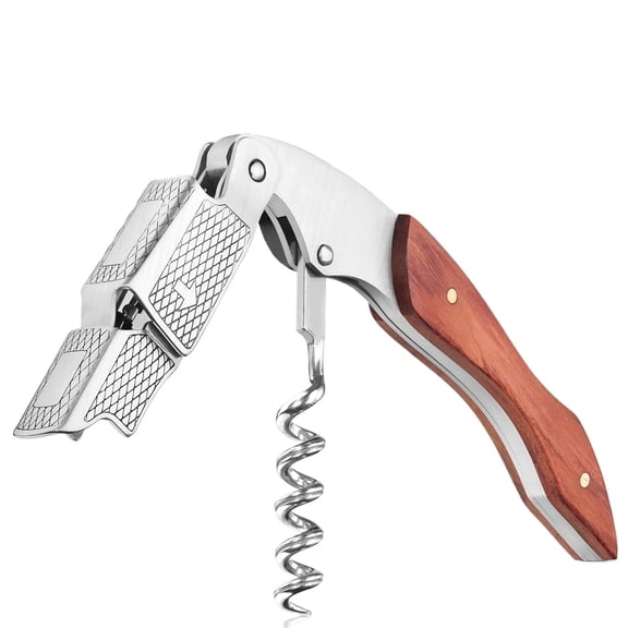 Kitchen Corkscrew Wine Opener - Premium 420 Stainless Steel & Rosewood Wine Bottle Opener - Double Hinged Opener with Foil Cutter & Cap Remover - Rosewood