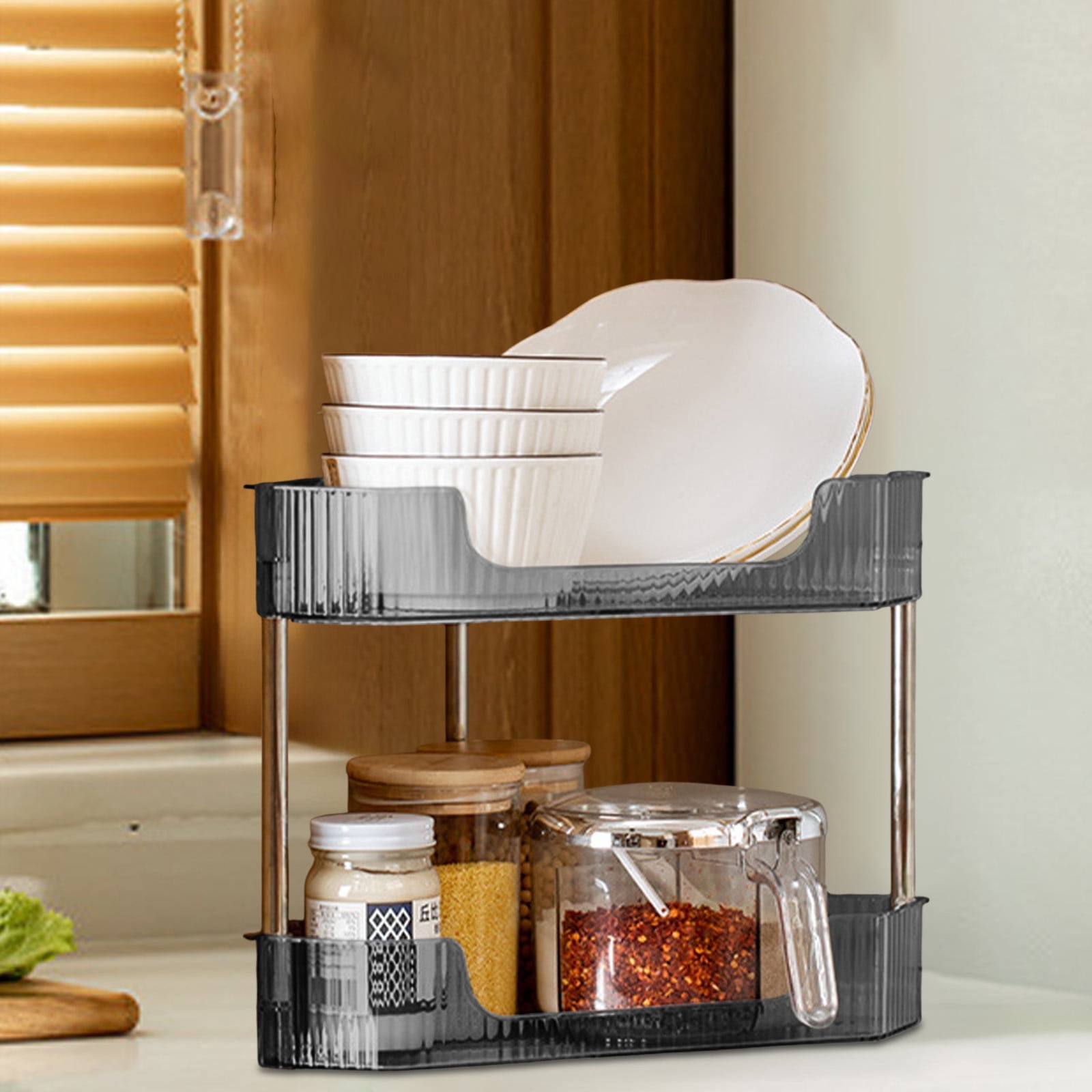 Kitchen Corner Shelf Countertop 2 Tier Bathroom Counter Organizer Cabinet Corner Storage Shelf Spice Rack Makeup Organizer Under Sink Organizer