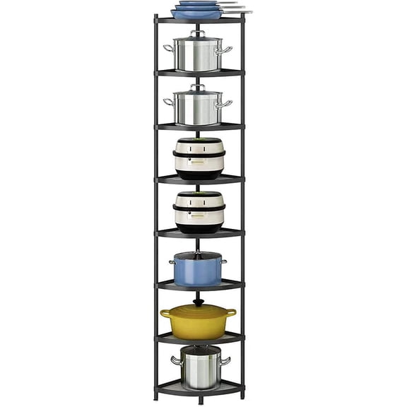Kitchen Corner Shelf Rack, Multi-layer Pot Rack Storage Organizer Metal Shelves Holder (8 Tier)