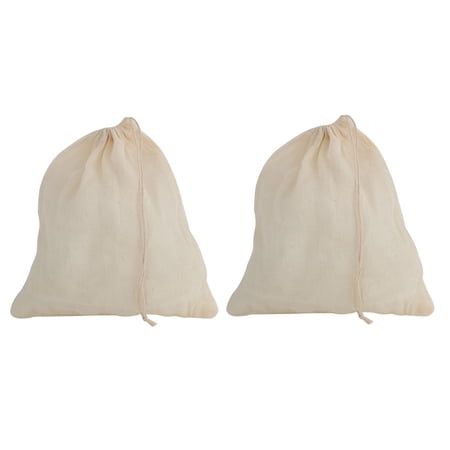 Kitchen Cotton Blends Drawstring Closure Design Soup Tea Filter Bag Beige 2pcs