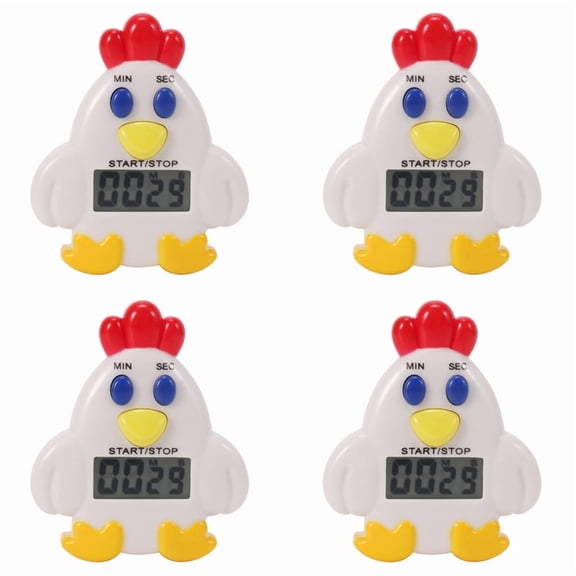 Kitchen Countdown Timer 4-Pack with Magnetic Clip, 99 Minute 59 Sec LCD Hen Clip Alarm