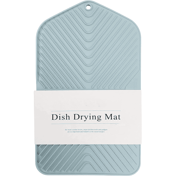 Kitchen Counter 19"X12" Dish Drying Mat with Hook, Quick Dry & Simple Sterilization, Non-Slip Dish Drainer Sink Pad for Cups, Dishes, Bottles, Dishwasher Safe, Made in Korea (Mint)