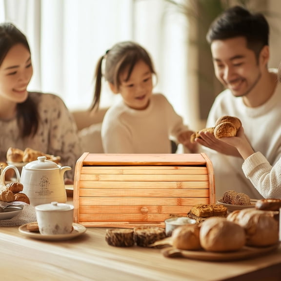 Kitchen Counter Bamboo Bread Box, Vintage Wooden Bread Storage Cabinet, Japanese Style Bread Bin, 17"x10"x7"