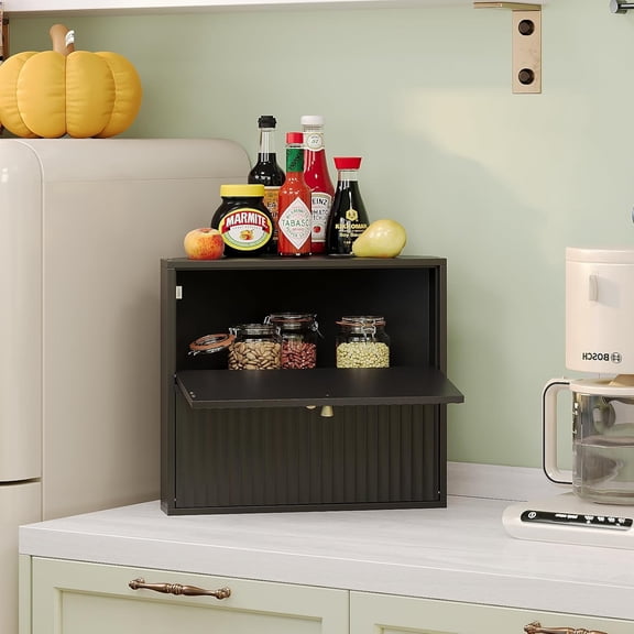 Kitchen Counter Corner Bread Box, Bamboo Two Layer Bread Storage with Large Capacity for Homemade Bread, Black