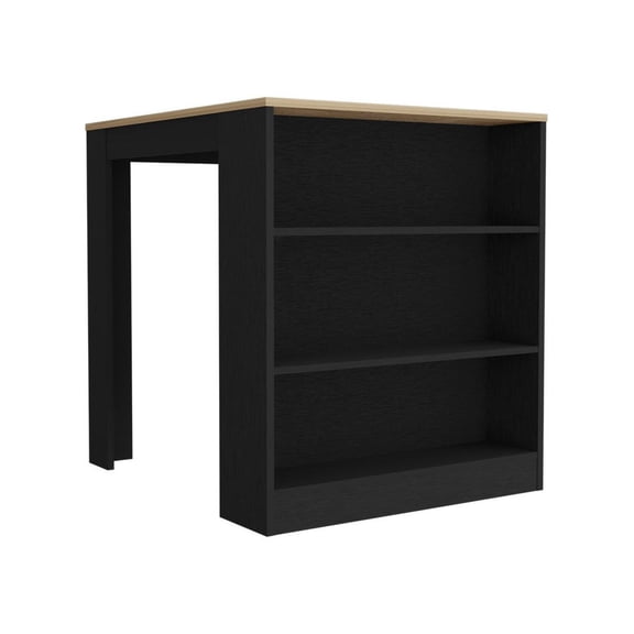 Kitchen Counter Dining Table - Toledo Style, Black & Pine - 36.2" x 36.2" - Compact Dining Table with Storage Shelves for Kitchens & Small Spaces