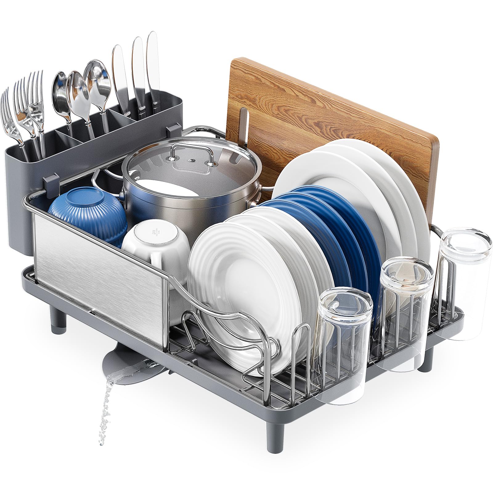 Rectangle Dish Rack Counter Kitchen Counter Dish Rack Stainless Steel, 304 Grade Durable Drainer ...
