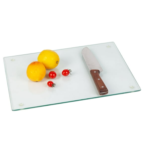 Kitchen Counter Glass Cutting Board, Tempered Heat Resistant Chopping Mat, Non-Slip Design for StablePrep, Dishwasher Safe, 16"x12", Clear