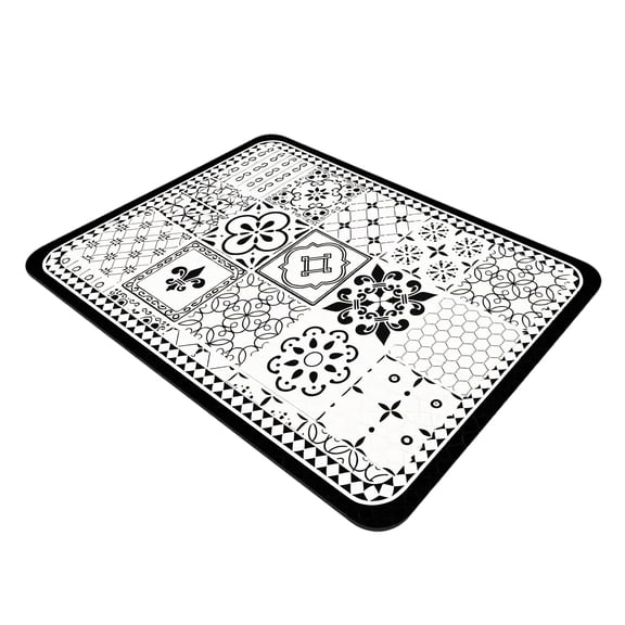 Kitchen Counter Mat Large Black Vintage Tile Pattern Heat Resistant Table Protector for Home Decor Housewarming Gift