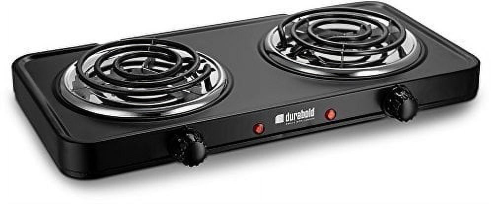 Durabold Kitchen Countertop Cast-Iron Double Burner - Stainless Steel Body Ideal for RV, Small Apartments, Camping, Cookery Demonstrations