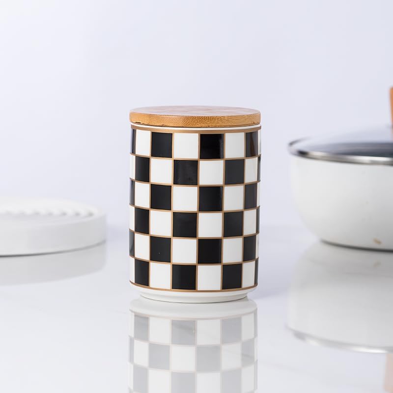 Kitchen Countertop Ceramic Checkered Canisters,Black And White Food ...