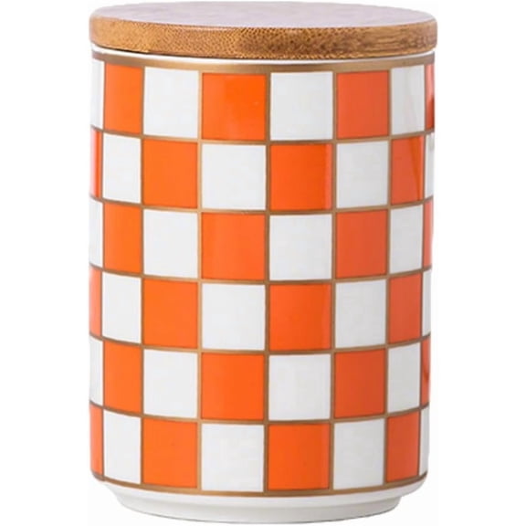 Kitchen Countertop Ceramic Checkered Canisters,Black And White Food Storage Containers With Lid,Airtight Kitchen Canisters for Flour, Sugar, Coffee, Tea, and Dry Goods (Orange, Small)